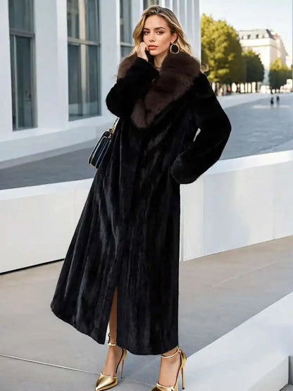 DEAT Fashion Women's Imitation Mink Fur Coat Fur Collar Loose Long Sleeves Thick Warm Overcoat Winter 2024 New tide 7AB6171
