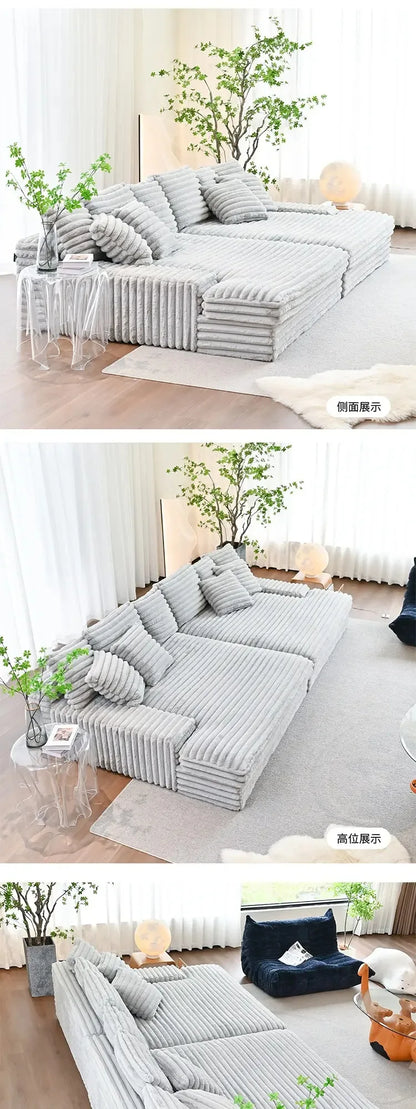 2025 New Vacuum Compression Shar Pei Dog Sofa Italian Minimalist Lazy Sofa Thick Striped Cloud Velvet Villa Large Sofa...