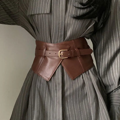 Classic Pin Buckle Wide Belts Black Elastic PU Waistband Trendy Corset Waspie Belt Classic Dress Coat Girdle For Women...