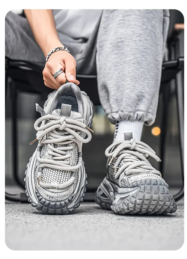 Chunky Sneakers Mens Original Designer Sports Shoes Fashion Casual Leather Fabric Breathable Height Increased Platform Gym Shoes