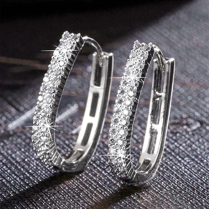 Huitan Fashion Silver Color Cross Hoop Earrings for Women Full Crystal Cubic Zirconia Statement Female Earrings Trends Jewelry