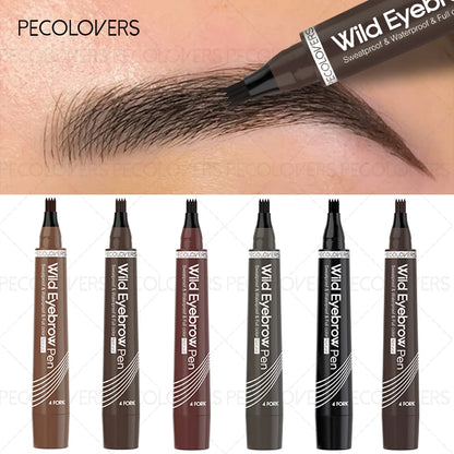 Four-Head Eyebrow Pen - Long-Lasting Brow Pencil, Waterproof For Daily Makeup, Brown And Dark Brown, Eye Cosmetic