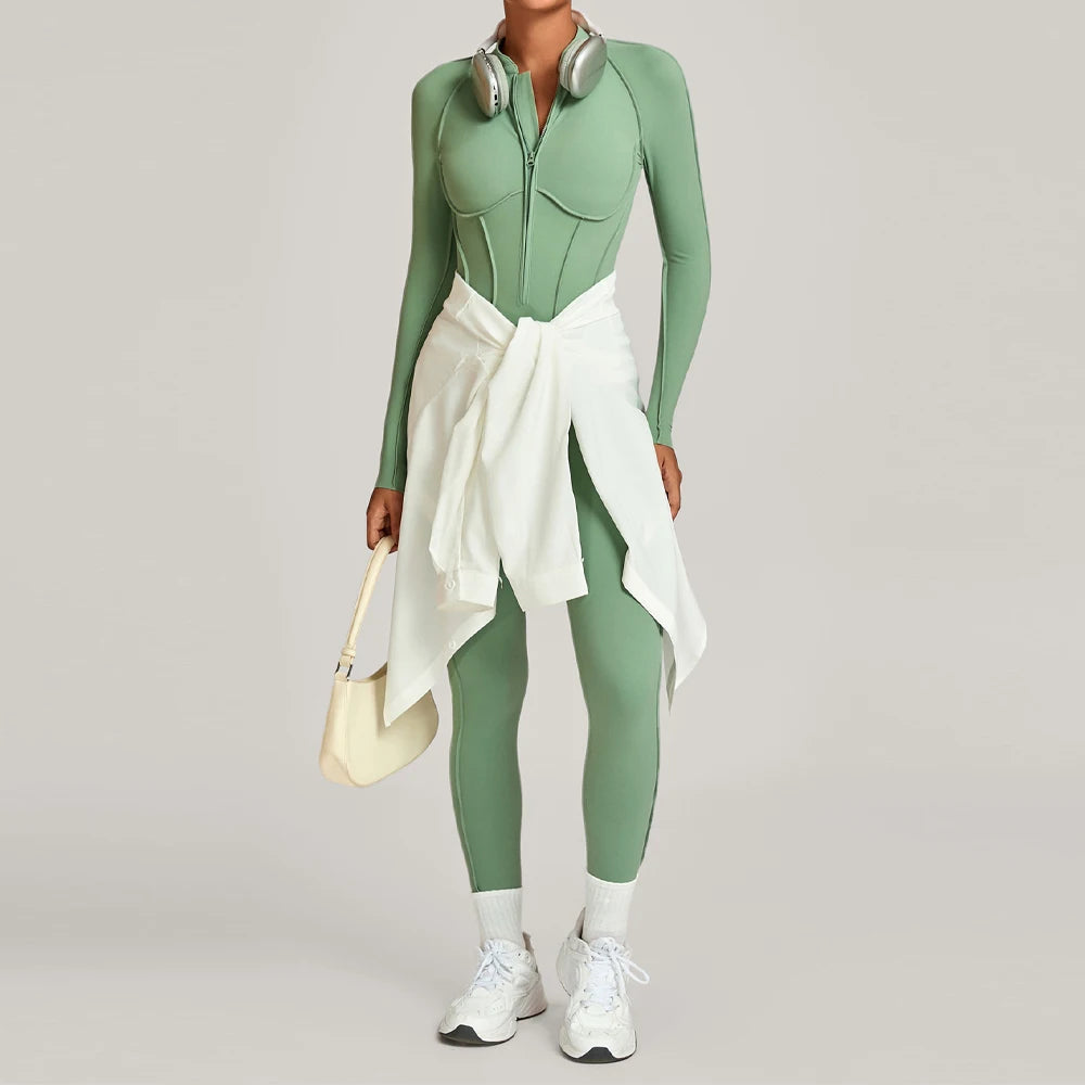Three-dimensional Long Sleeve Zipper Sport Jumpsuit Women Sportswear One Pieces Gym Clothing Yoga Sets Female Fitness Overalls