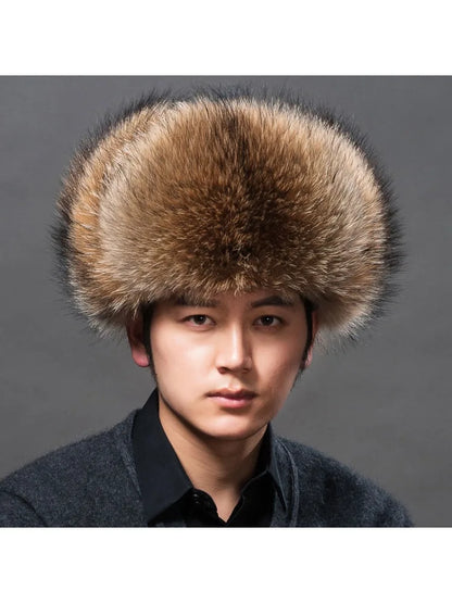 Winter Men Hats Fox Fur Elegant Warm Fine Texture Soft Not Wool Outdoor Working Caps Windproof Thick Europe Earflap Hat Black