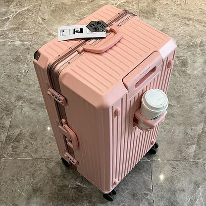 Large Capacity Travel Luggage Aluminum frame Suitcase pull rod Case 24/28/32 " with Cup Holder Travel Case Combination box - Kimlud