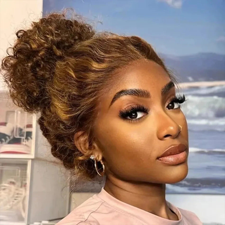 Honey Blonde 360 Lace Front Wig Human Hair 250 Density Deep Wave Highlight Curly Brown 13X4 Lace Frontal Wigs 427 Brazilian Hair