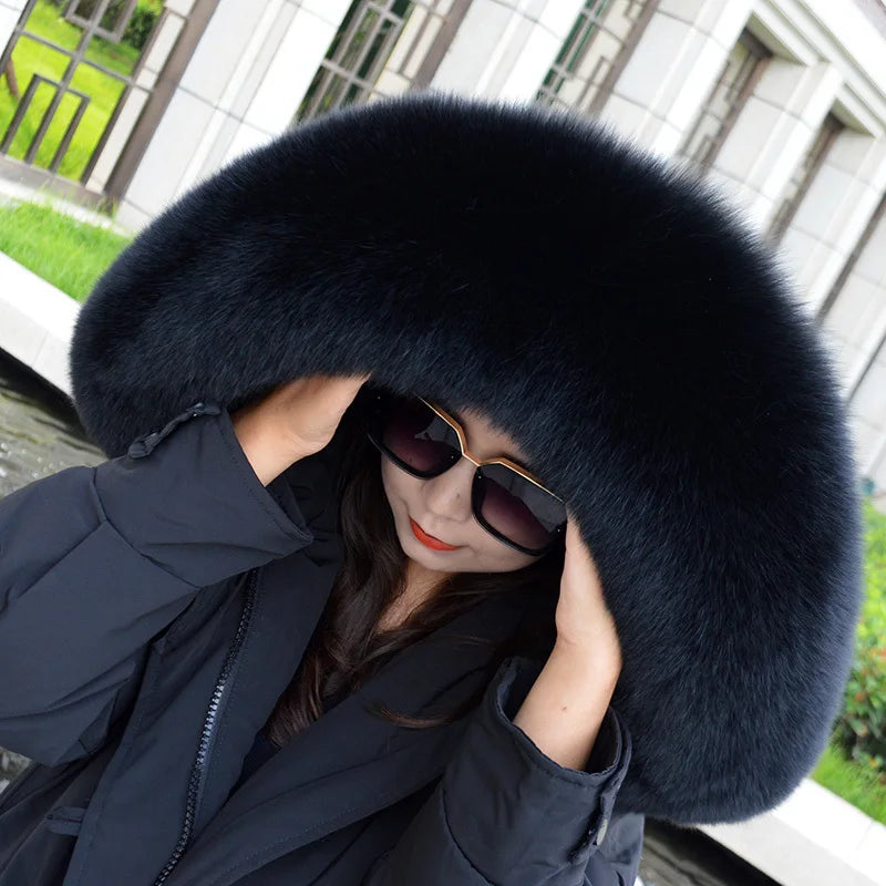 Super Large 100% Real Fox Fur Collar Hood Decor Fur Collar For Down Coat Women Winter Warm Fur Scarf Shawl Luxury