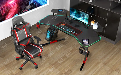 A New Arrival 160CM Carbon Fiber Large Desktop gaming desk With Headphone Hook and Cup Holder Black big gaming table