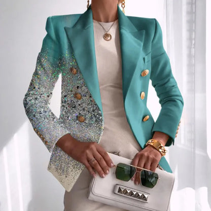 Long Sleeve Button Patchwork Simple Outerwear, Women Spring Autumn Turn-Down Collar Chic Coats, New Print Fashion Ladies Blazers