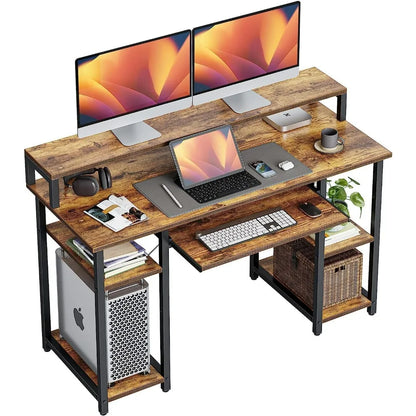 CubiCubi Computer Desk with Keyboard Tray 47 Inch Office Desk with Monitor Stand Storage Shelves Music Studio Desk Workstation
