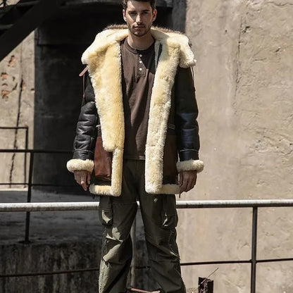 Winter Men Original Fur Coat Mid-length Thickened Sheepskin Leather Coat Bomber Hooded Wool Lining Warm Snow Men's Clothing