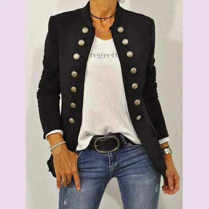 Women's Solid Color Stand Up Collar Cardigan Button Decoration Casual Jacket Autumn/winter 2024 Autumn