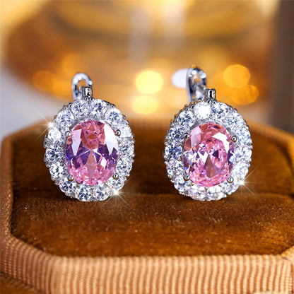 Cute Small Blue Green Zircon Stone Hoop Earrings For Women Charm Female Silver Color Wedding Jewelry Gift