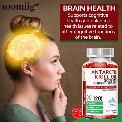 Antarctic Krill Oil - Supports Brain,Cardiovascular,Joint,Eye & Skin Health - Omega-3 EPA, DHA, Astaxanthin - 120...
