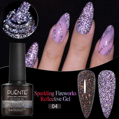 7.5ML Sparkling Reflective Glitter Gel Nail Polish Pink Purple Red Blue Colors Dark Flashing Nail Gel Soak Off UV Nail Varnish