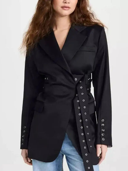 DEAT Fashion Women's Blazer Notched Collar Double Sashes Deconstructive Back Button Loose Suit Jacket Autumn 2025 New 1DH7481