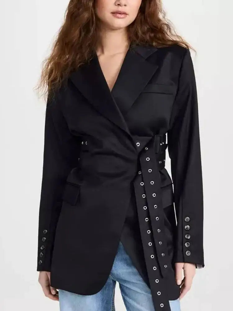 DEAT Fashion Women's Blazer Notched Collar Double Sashes Deconstructive Back Button Loose Suit Jacket Autumn 2025 New 1DH7481