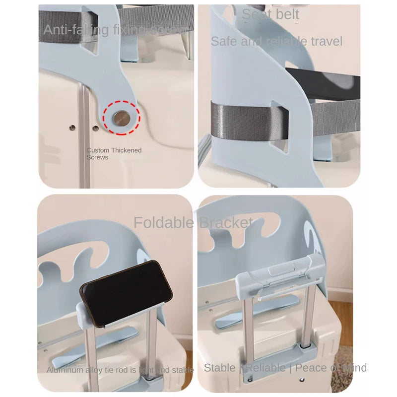 2025 New suitcase for children can Sit 20/22 inch Ride on Luggage Front Opening Sturdy Thickened Travel suitcase with Cup Holder - Kimlud