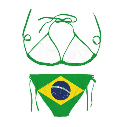 CLOOCL Brazil Flag Bikini Sets Sexy 3D Printed Swimsuit Beach Pool Vacation Adjustable Lacing Bikini Suits No Chest Pad - Kimlud