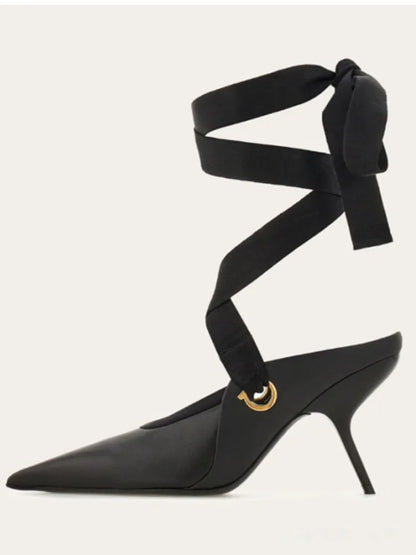 2025 Summer Women's Stiletto Ballet Sandals with Pointed Ankle Ribbons, Fashion Party Dance Shoes, Women's Large Fashion Sandals - Kimlud