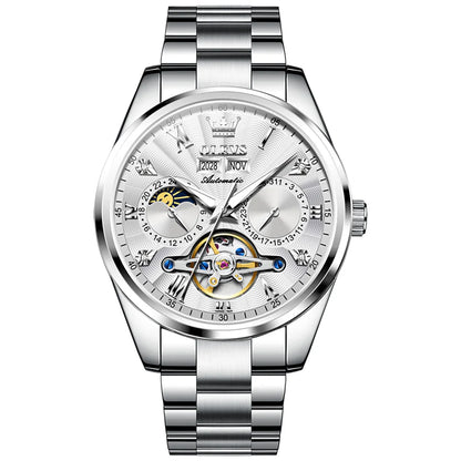 OLEVS Men's Watches Tourbillon Style Trend Fashion Original Automatic Mechanical Wristwatch Waterpoorf Luminous Moon Phase Clock