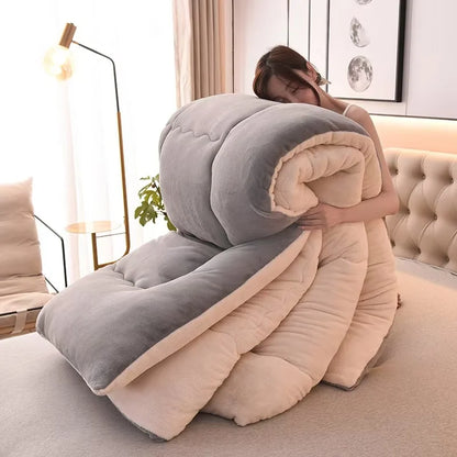 Solidcolor double-sided Duvet Lamb Wool flannel quilt warm comfort mattress in winter bedroom dormitory Thicken Weight Blanket