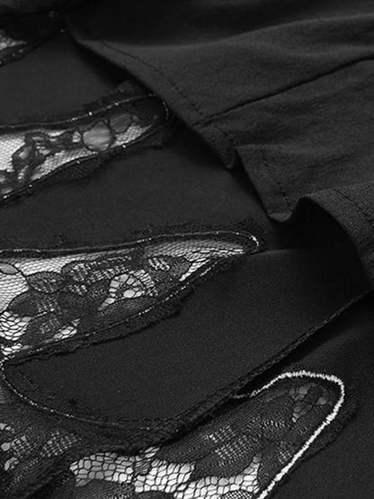 DEAT Fashion Women's Suit Dress Notched Doube Breasted Irregular Hem Lace Spliced Slim Suit Jackets Summer 2024 New Tide 7AB4231