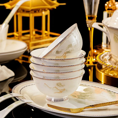 Jingdezhen dish set housewarming tableware set bowl and plate ceramic tableware set light luxury plate bowl | Kimlud...