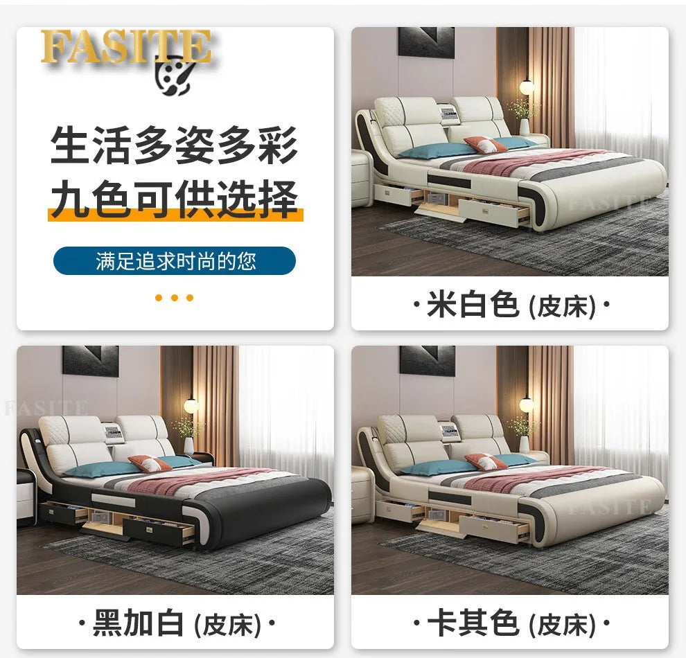 Modern Simple Massage Bed Luxury Water Proof Design Bedframe Double Bed Smart White Nordic Furniture | Kimlud Luxury Bed