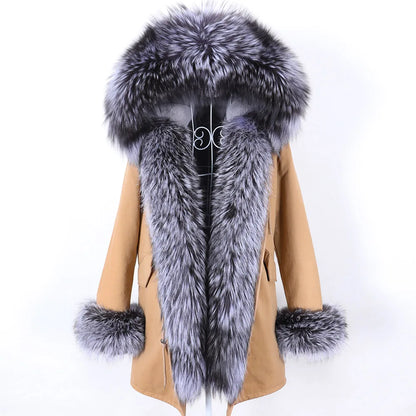 2023 Super Hot  Winter Jacket Hooded Long Overcoat Parkas Female Clothes Removable Real Fox Fur Collar Coats Woman