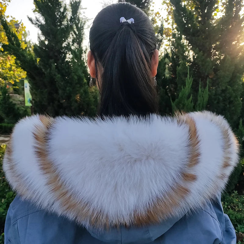Super Large 100% Real Fox Fur Collar Hood Decor Fur Collar For Down Coat Women Winter Warm Fur Scarf Shawl Luxury