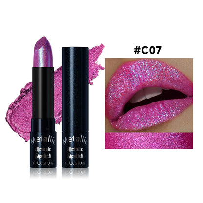 15Colors Metallic Glitter Lipstick Waterproof Lasting Diamond Pearlescent Metallic Lipstick Blue Lip Gloss Women Makeup Cosmetic