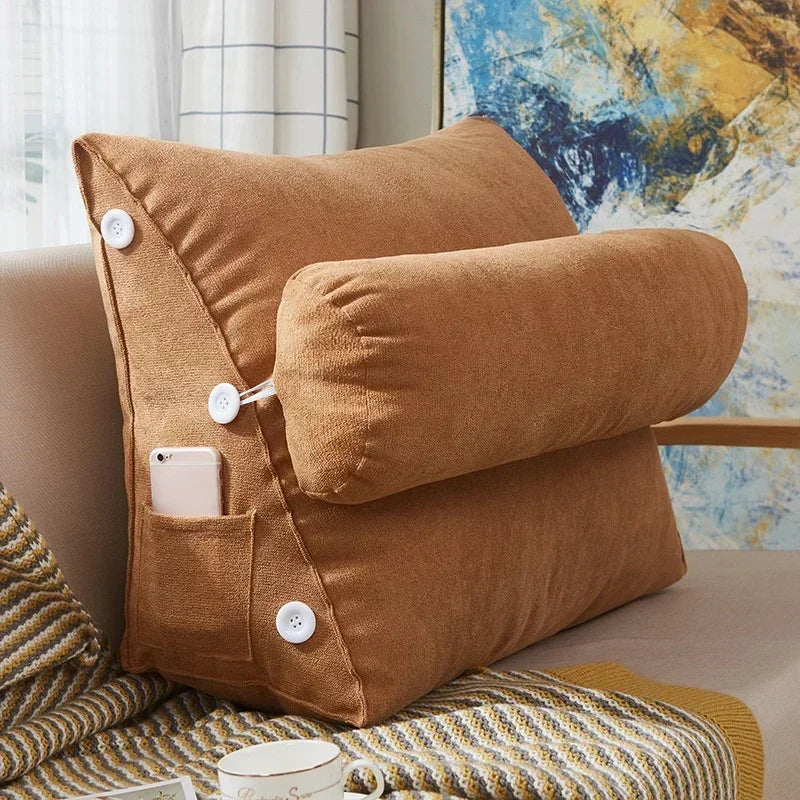 Reading Backrest Triangular Lumbar Support Cushion With Headrest Plush Back Pillow For Pain Relief Sofa Bed Chair Waist Cushion