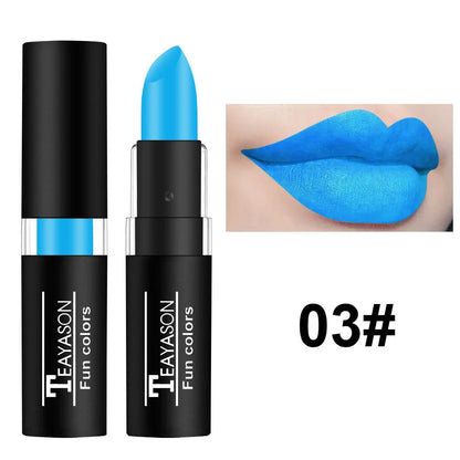 1Pcs Long Lasting Pigment Nude Purple Black Blue Red Green Lipstick Waterproof Velvet Matte Luxury Lips Makeup Cosmetics