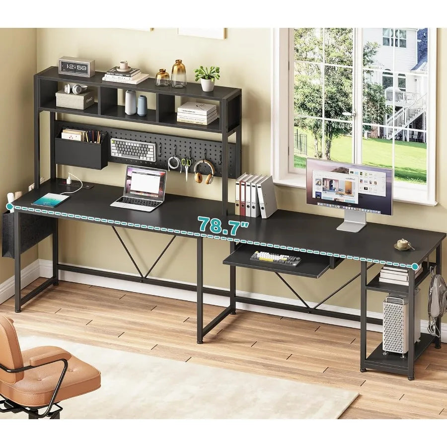 L Shaped Gaming Desk with Hutch 57.5 Reversible Corner Computer Desk Featuring Adjustable Storage Shelves Integrated...