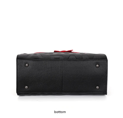 Aidrani  Fashionable women's large capacity handbag with letter print design, made of cowhide material, square, black