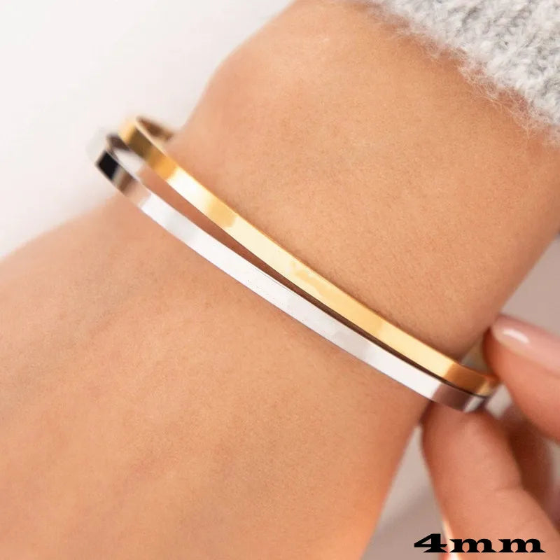18k Custom Engraved Bracelet Numeral Name Message Bangle Titanium Steel Gold Silver Adjustable Women's Cuff Mother's Day Gift