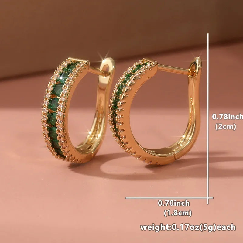 Luxurious Sparking Inlaid Green Synthetic Zirconia Hoop Earrings Women's Fashion Vintage Banquet Perfect Jewelry...