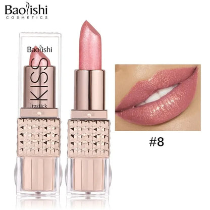 12 Colors Glitter Shiny Lipstick Waterproof Long Lasting Pearlescent Shimmer Lip Tint Diamond Easy Color Lipstick Deluxe Makeup