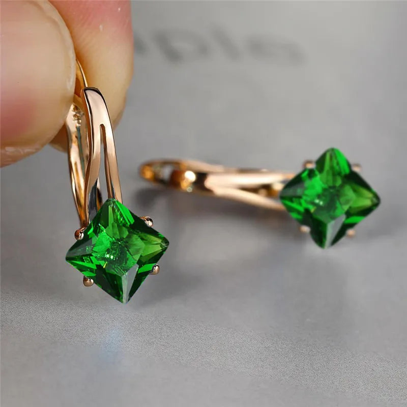 Cute Female Champagne Square Jewelry Luxury Crystal Zircon Stone Hoop Earring Rose Gold Color Wedding Earrings For Women