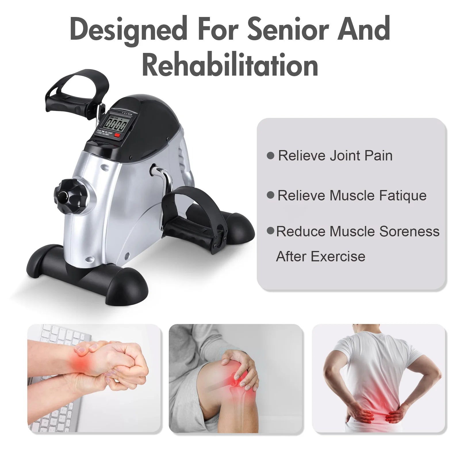 Mini Pedal Exercise Bike Under Desk Bicycle Trainer Fitness Cycling Portable LCD Display Arm Leg Fitness Equipment Home Office