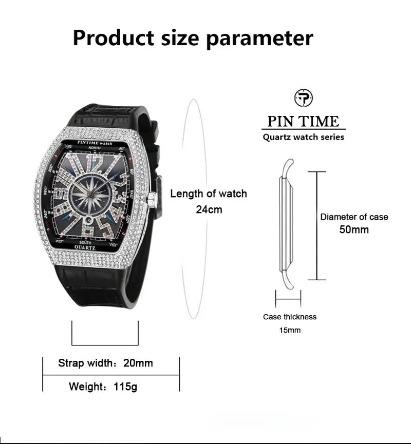 Fashion Mens Watches Men Wristwatches Automatic Quartz Man Clock Male Luxury Reloj Diamond Big Large Arabic Numeral Dial Watch