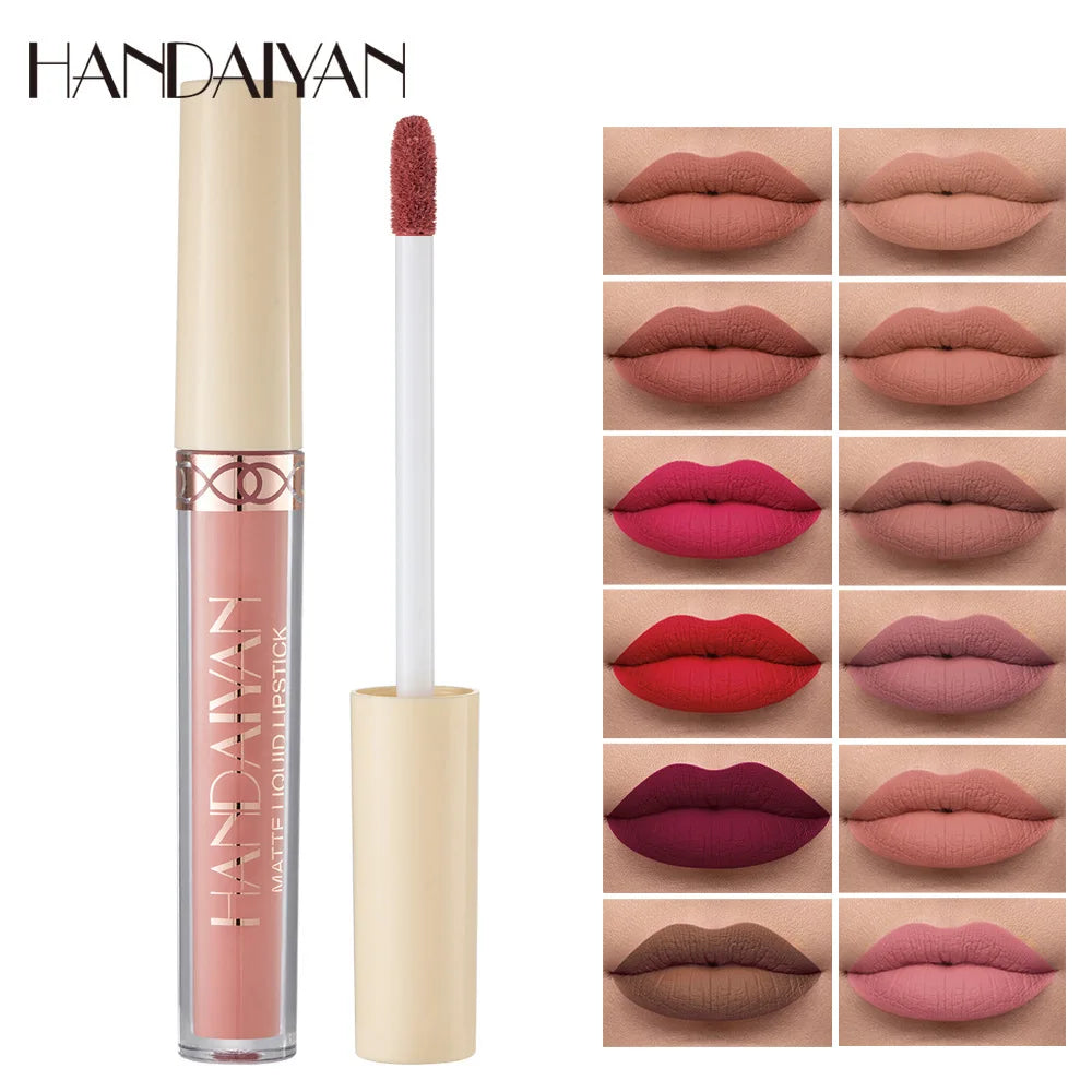 Handaiyan 12 Colors Matte Dark Purple Lip Gloss Longlasting Red Nude Nude Liquid Lipsticks Non-stick Cup Lip Tint Makeup Pigment