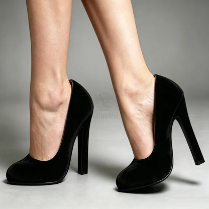 Elegant 6 Inch Purple Suede High Heel Pumps Women Sexy Block Heel Vintage Office Party Dress Shoes Plus Size 36-46