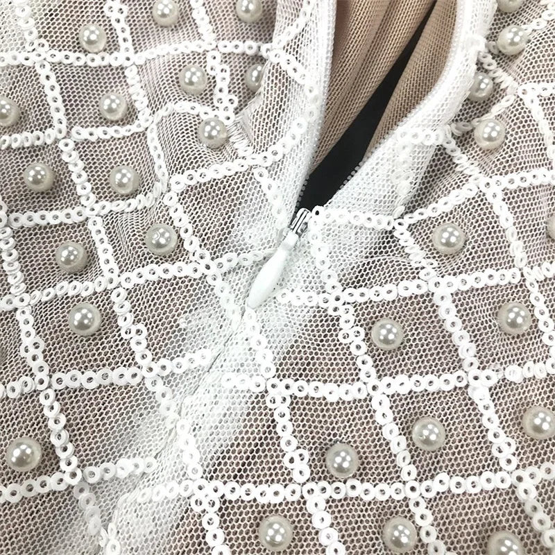 Luxury White Pearls Bow Women Prom Dress Full Sleeves Party Gown Skirt Short Mini Sheath Evening Gown Hot Girl Formal...