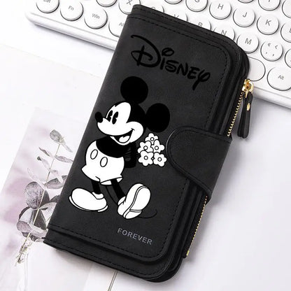  Mickey Minnie Lady Long Zip Wallet Buckle Tote Bag Coin Purse Soft PU Leather Multi-functional Card Holder Casual Daily