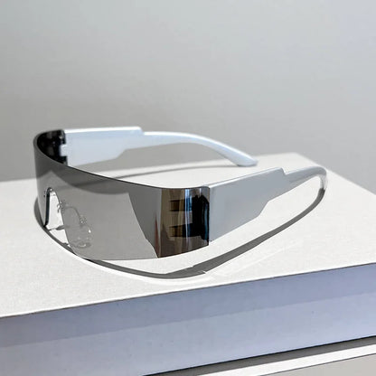 rimless one piece small rectangle silver mirror sunglasses for women new fashion Y2K hip hop sun glasses men retro punk...