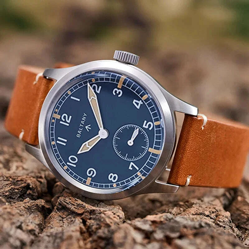 Baltany dirty dozen watch Sapphire 39mm Dail 316L Stainless Steel Case Leather Strap Military Vintage Quartz Wristwatch