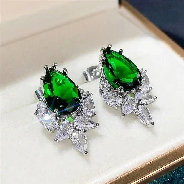Fashionable Banquet Elegant Emerald Cubic Zirconia Earrings, High-end Inlaid Wedding Style Swaying Jewelry Accessories |...