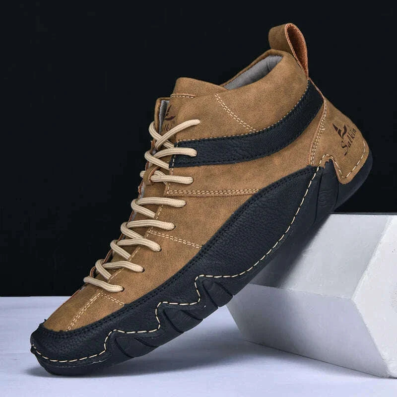 New Autumn 2024 Handmade Leather Men Boots Design Sneakers Man Breathable Casual Leather Shoes Men Ankle Boots Outdoor Fashion